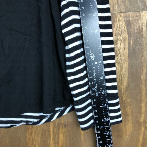 LOFT Womens Shirt Black White Striped Collared Sheer Long Sleeve Modal Blend L - Picture 8 of 15